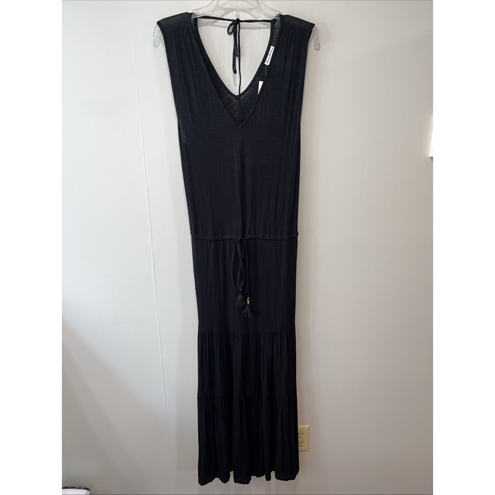 Tommy Bahama Stretch Slub Knit V-neck Maxi Dress Tiered Beach Coverup Black S - Picture 1 of 13
